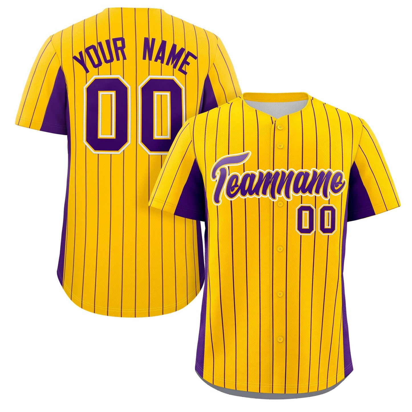 Custom Gold Purple Stripe Fashion Design Full Button Authentic Baseball Jersey