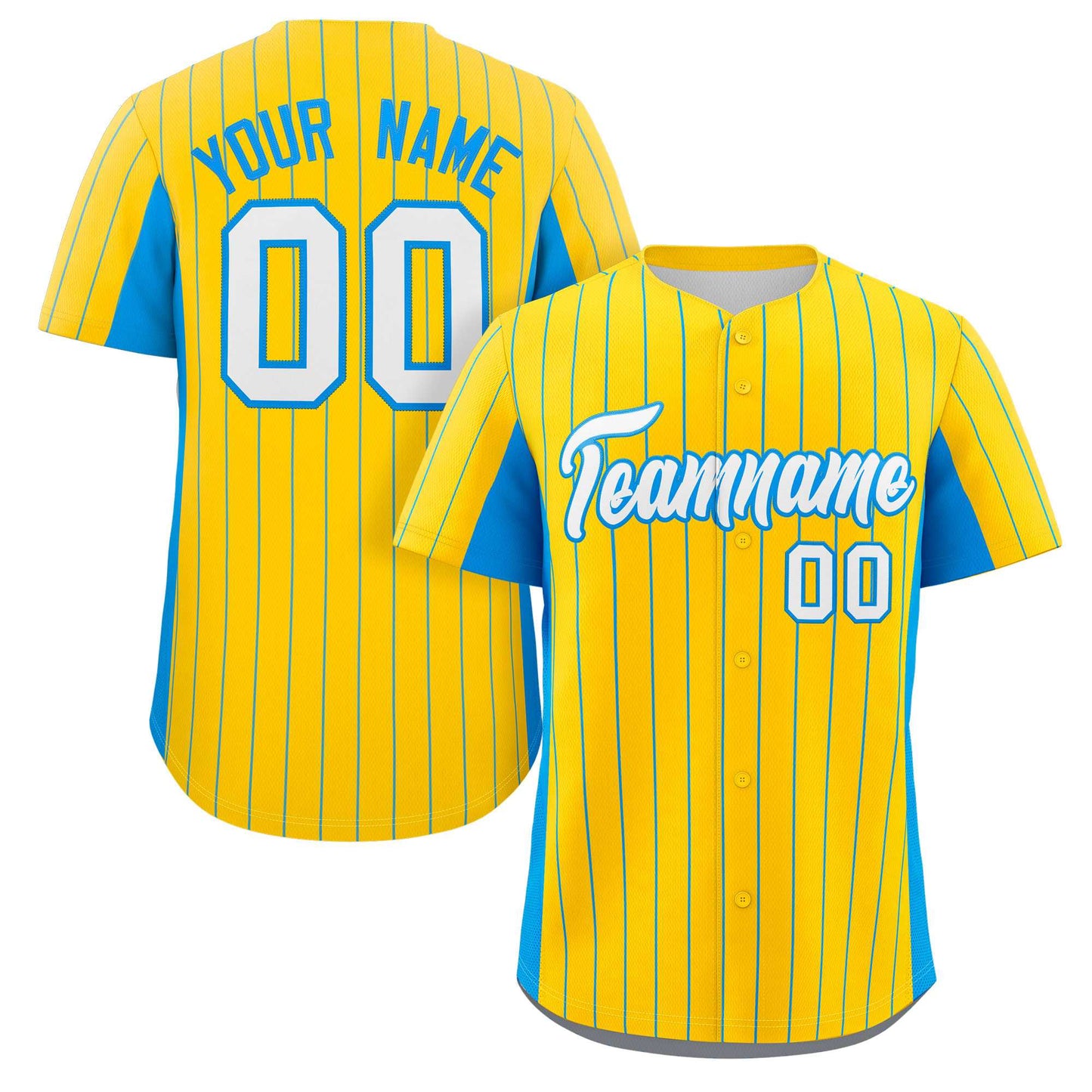 Custom Gold Powder Blue-White Stripe Fashion Design Full Button Authentic Baseball Jersey