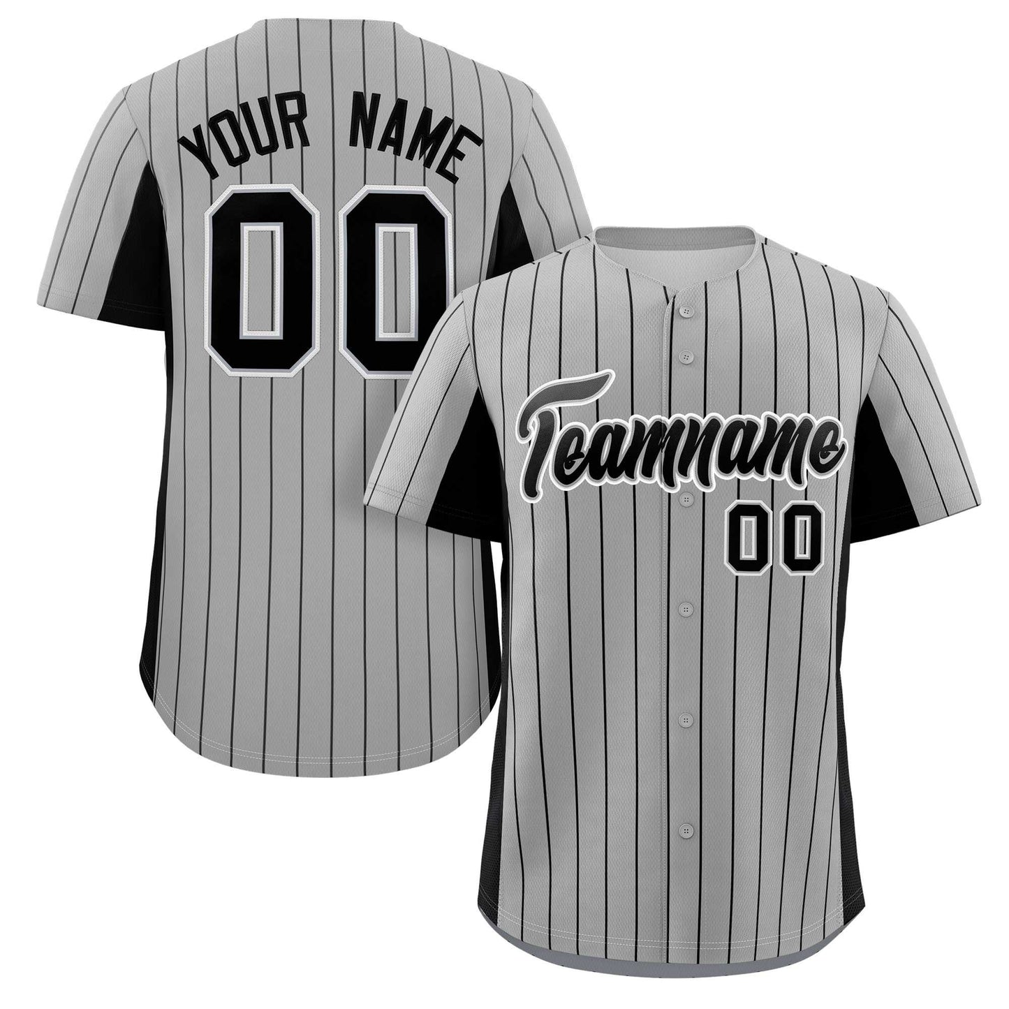 Custom Gray Black Stripe Fashion Design Full Button Authentic Baseball Jersey