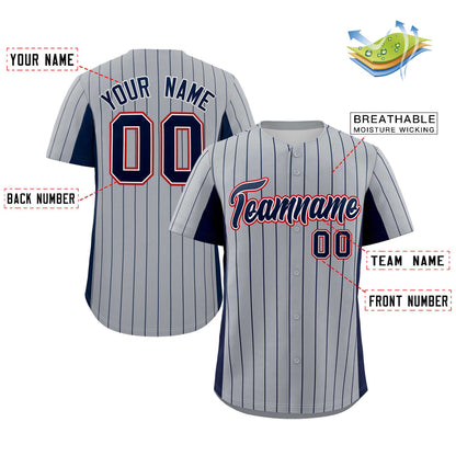 Custom Gray Navy Stripe Fashion Design Full Button Authentic Baseball Jersey