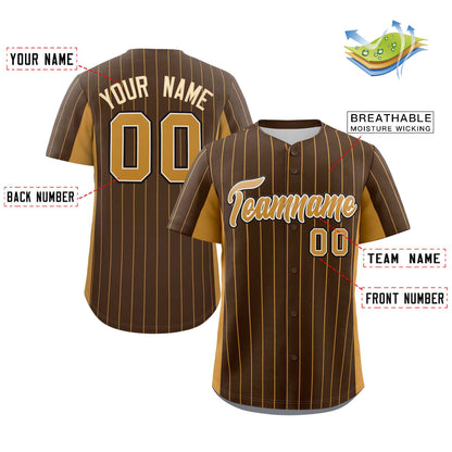 Custom Brown Gold Stripe Fashion Design Full Button Authentic Baseball Jersey