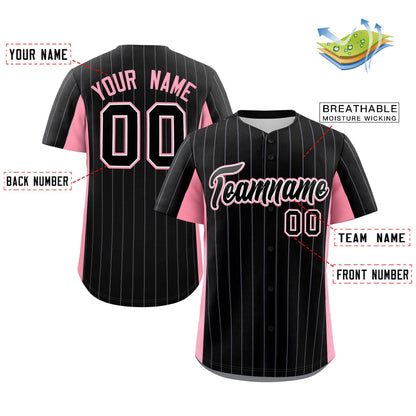 Custom Black Pink Stripe Fashion Design Full Button Authentic Baseball Jersey