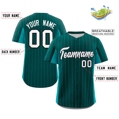 Custom Midnight Green Aqua-White Stripe Fashion Design Full Button Authentic Baseball Jersey