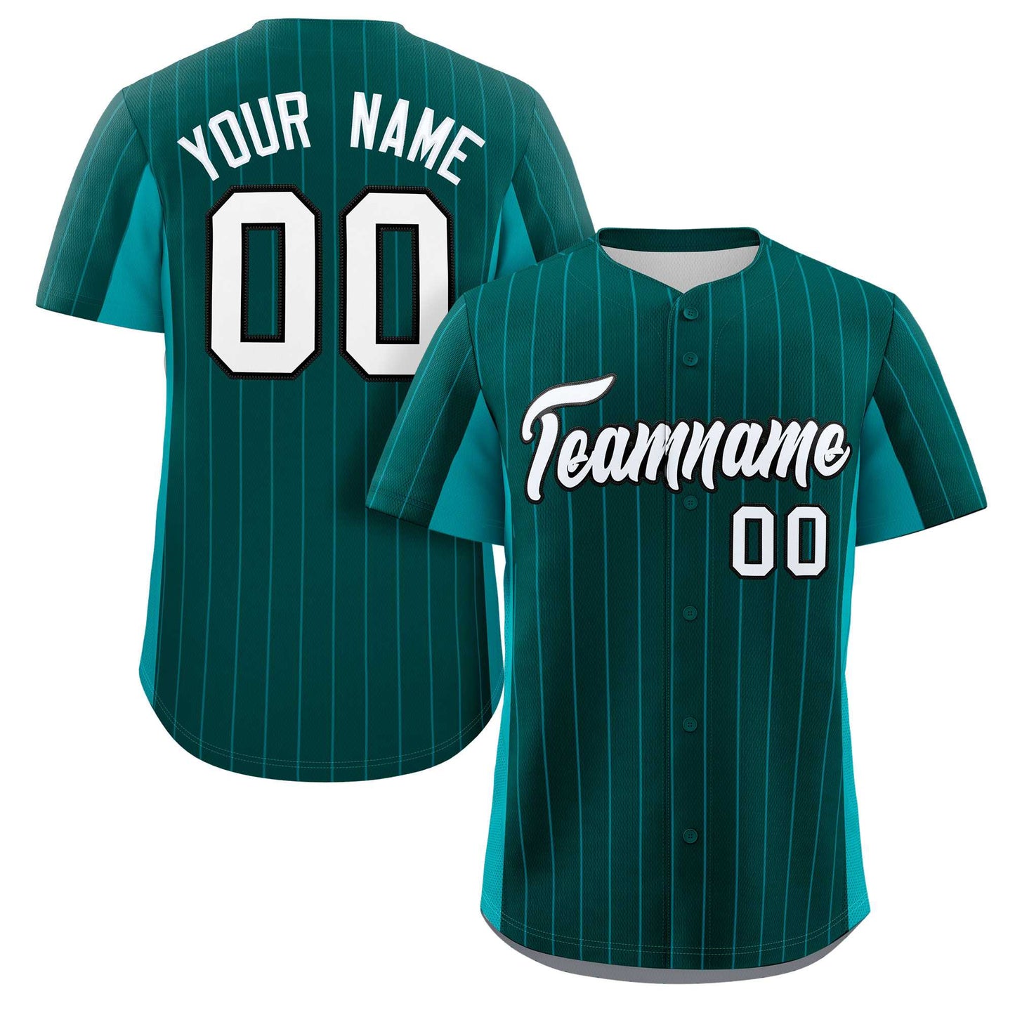 Custom Midnight Green Aqua-White Stripe Fashion Design Full Button Authentic Baseball Jersey