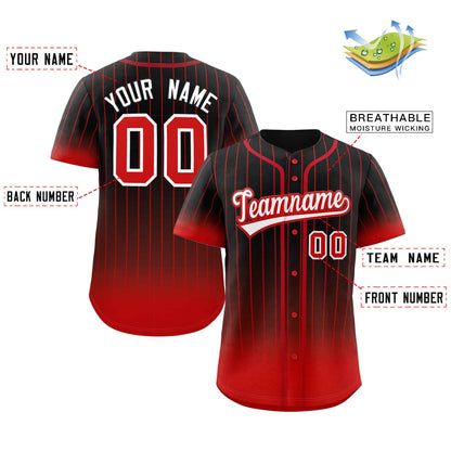 Custom Black Red-White Gradient Stripe Fashion Authentic Baseball Jersey