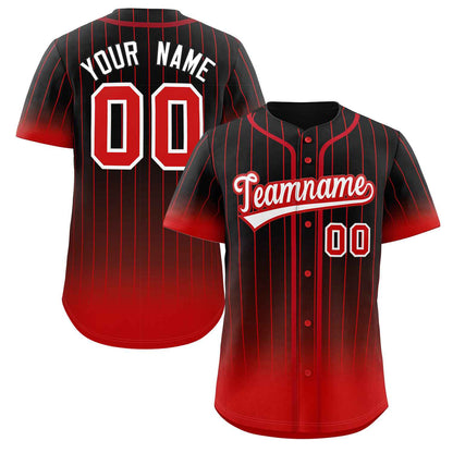 Custom Black Red-White Gradient Stripe Fashion Authentic Baseball Jersey