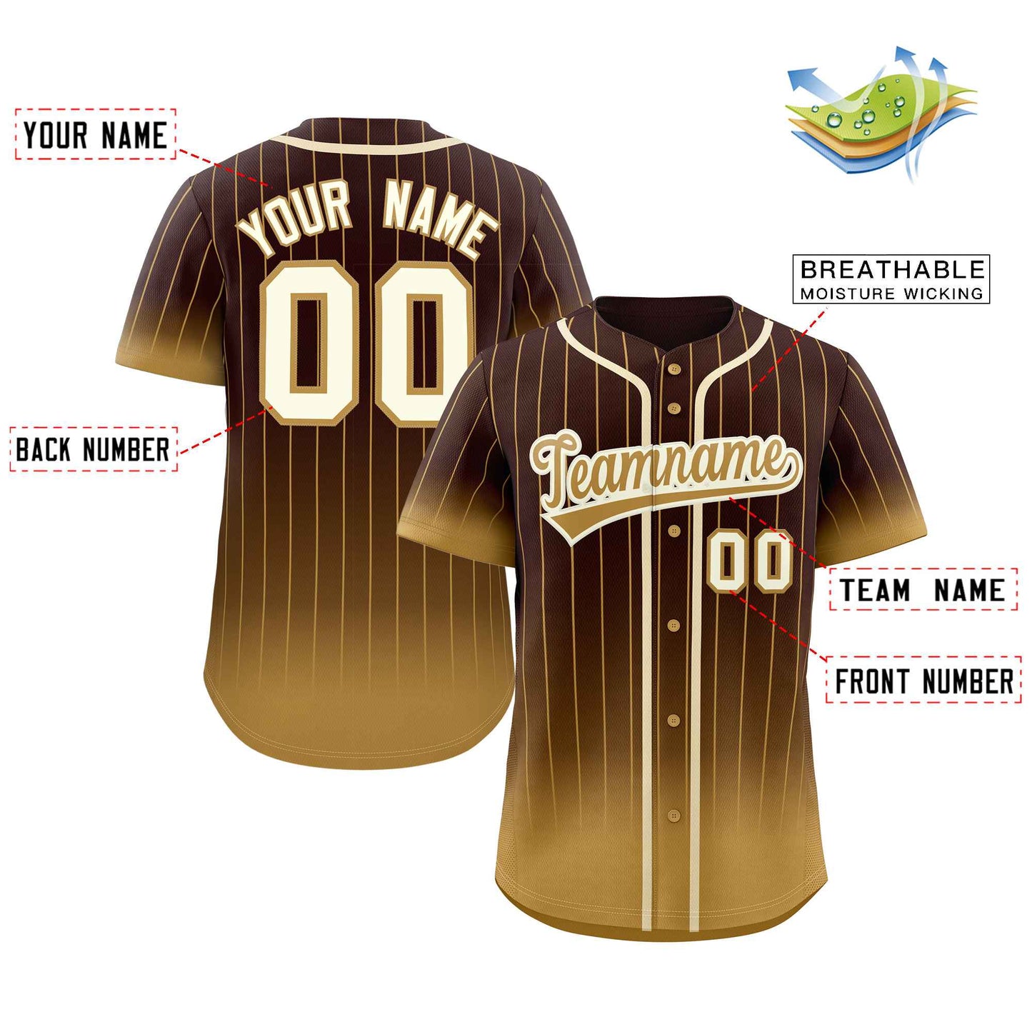 Custom Brown Old Gold-Cream Gradient Stripe Fashion Authentic Baseball Jersey