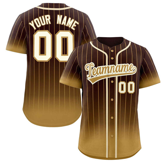 Custom Brown Old Gold-Cream Gradient Stripe Fashion Authentic Baseball Jersey