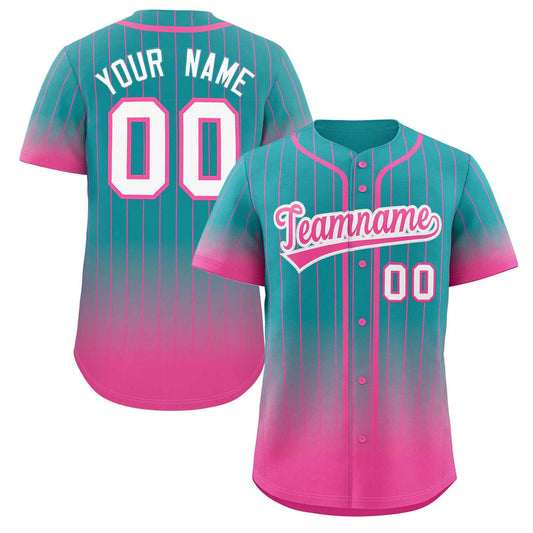 Custom Aqua Pink-White Gradient Stripe Fashion Authentic Baseball Jersey