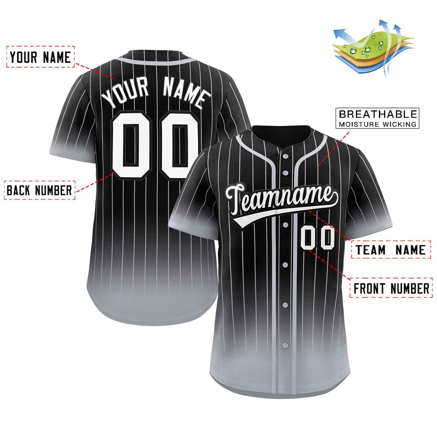 Custom Black Gray-White Gradient Stripe Fashion Authentic Baseball Jersey