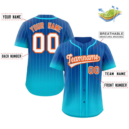 Custom Royal Sky Blue-Orange Gradient Stripe Fashion Authentic Baseball Jersey