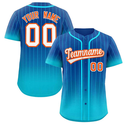 Custom Royal Sky Blue-Orange Gradient Stripe Fashion Authentic Baseball Jersey