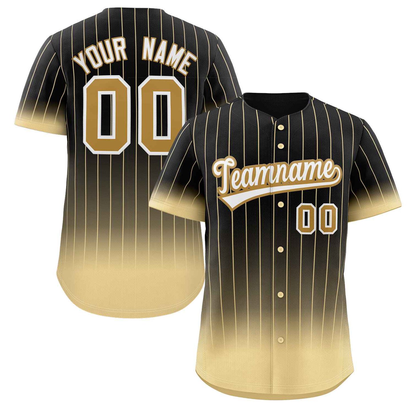 Custom Black Khaki-White Gradient Stripe Fashion Authentic Baseball Jersey