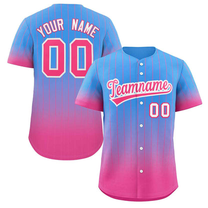 Custom Powder Blue Pink-White Gradient Stripe Fashion Authentic Baseball Jersey