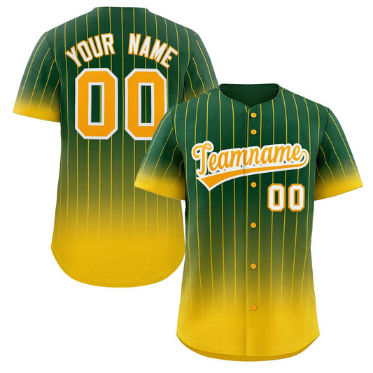 Custom Green Gold-White Gradient Stripe Fashion Authentic Baseball Jersey