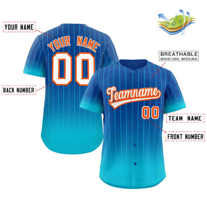 Custom Royal Sky Blue-Orange Gradient Stripe Fashion Authentic Baseball Jersey