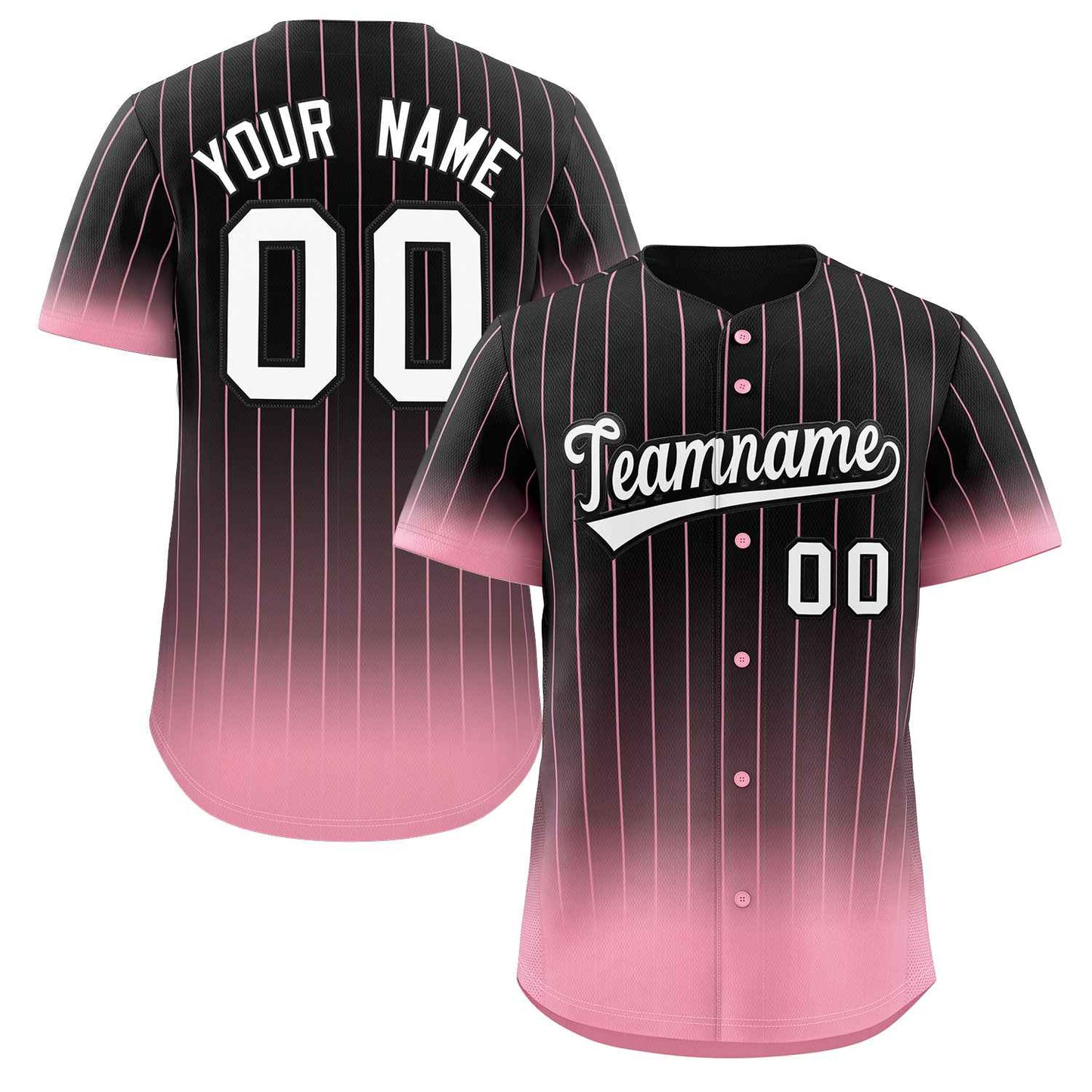 Custom Black Pink-White Gradient Stripe Fashion Authentic Baseball Jersey