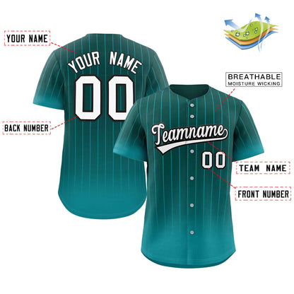 Custom Aqua white-Black Gradient Stripe Fashion Authentic Baseball Jersey