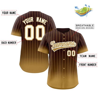 Custom Brown Old Gold-Cream Gradient Stripe Fashion Authentic Baseball Jersey