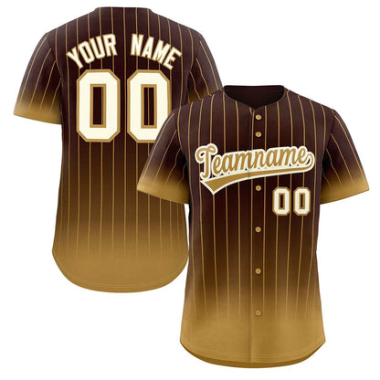 Custom Brown Old Gold-Cream Gradient Stripe Fashion Authentic Baseball Jersey