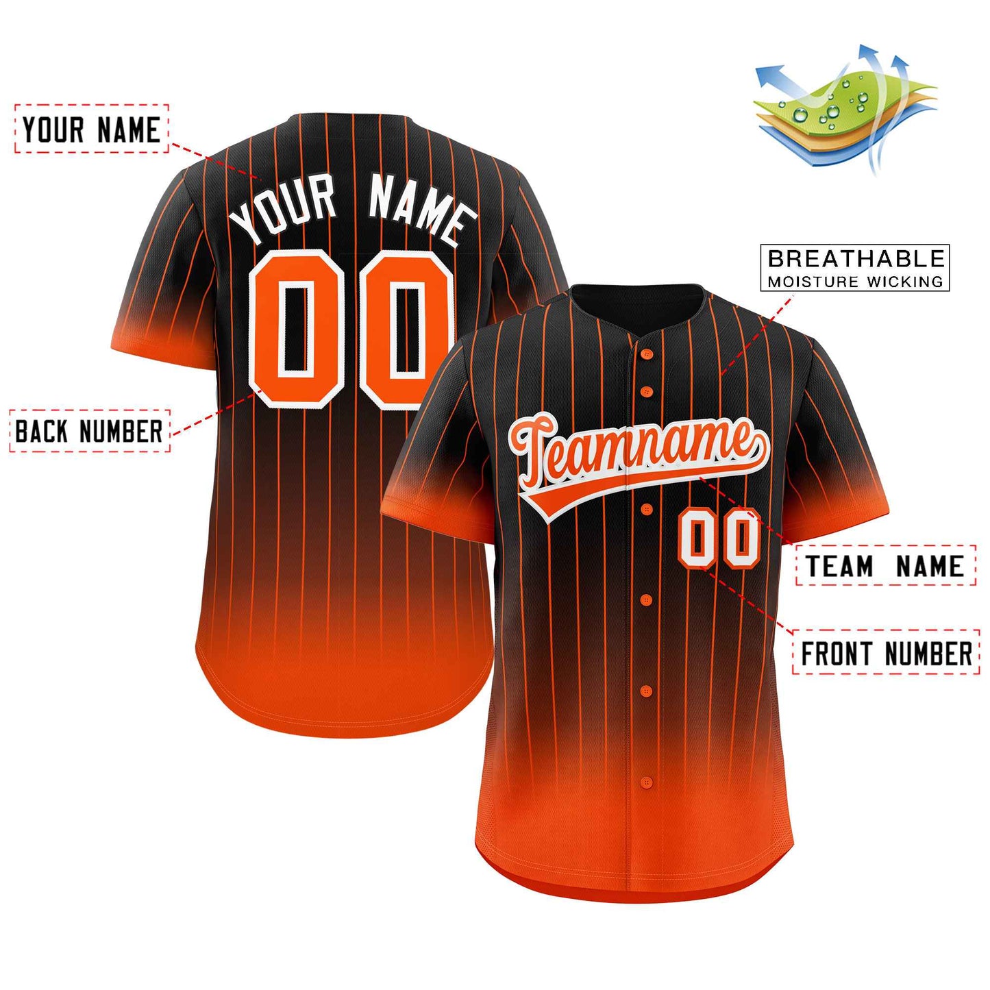 Custom Black Orange-White Gradient Stripe Fashion Authentic Baseball Jersey