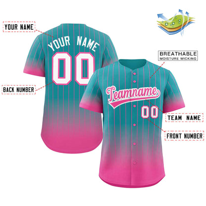 Custom Aqua Pink-White Gradient Stripe Fashion Authentic Baseball Jersey