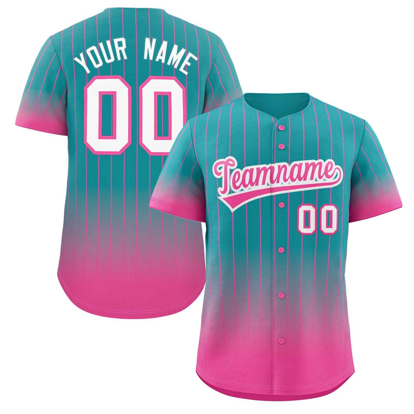 Custom Aqua Pink-White Gradient Stripe Fashion Authentic Baseball Jersey