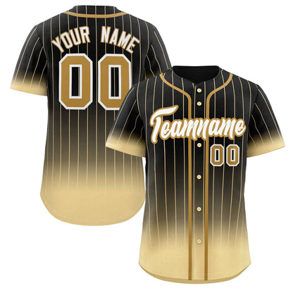 Custom Black Khaki-White Gradient Stripe Fashion Authentic Baseball Jersey