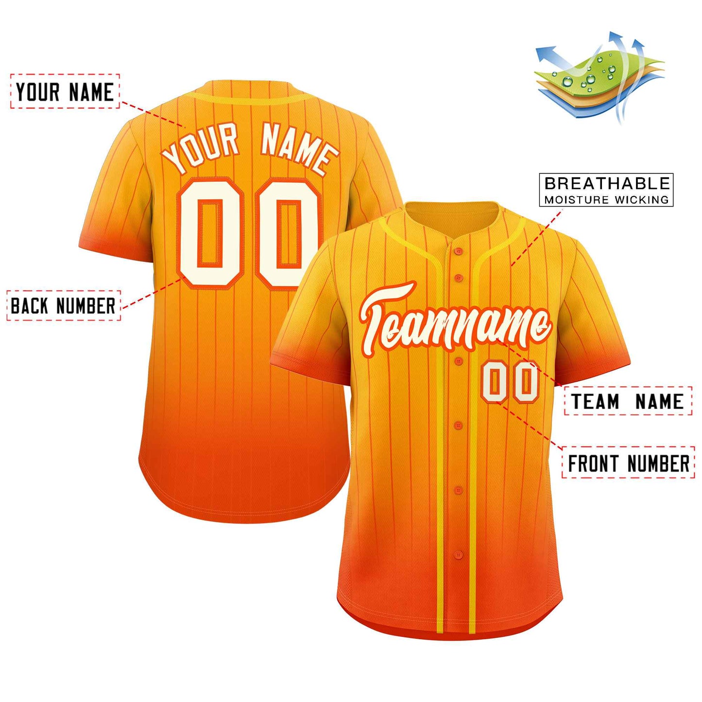 Custom Yellow Orange-White Gradient Stripe Fashion Authentic Baseball Jersey