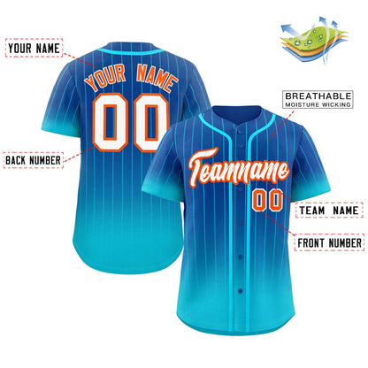 Custom Royal Sky Blue-Orange Gradient Stripe Fashion Authentic Baseball Jersey