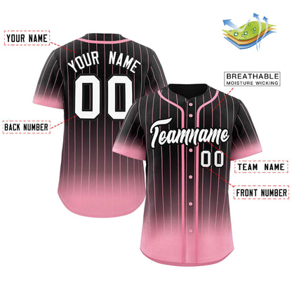 Custom Black Pink-White Gradient Stripe Fashion Authentic Baseball Jersey