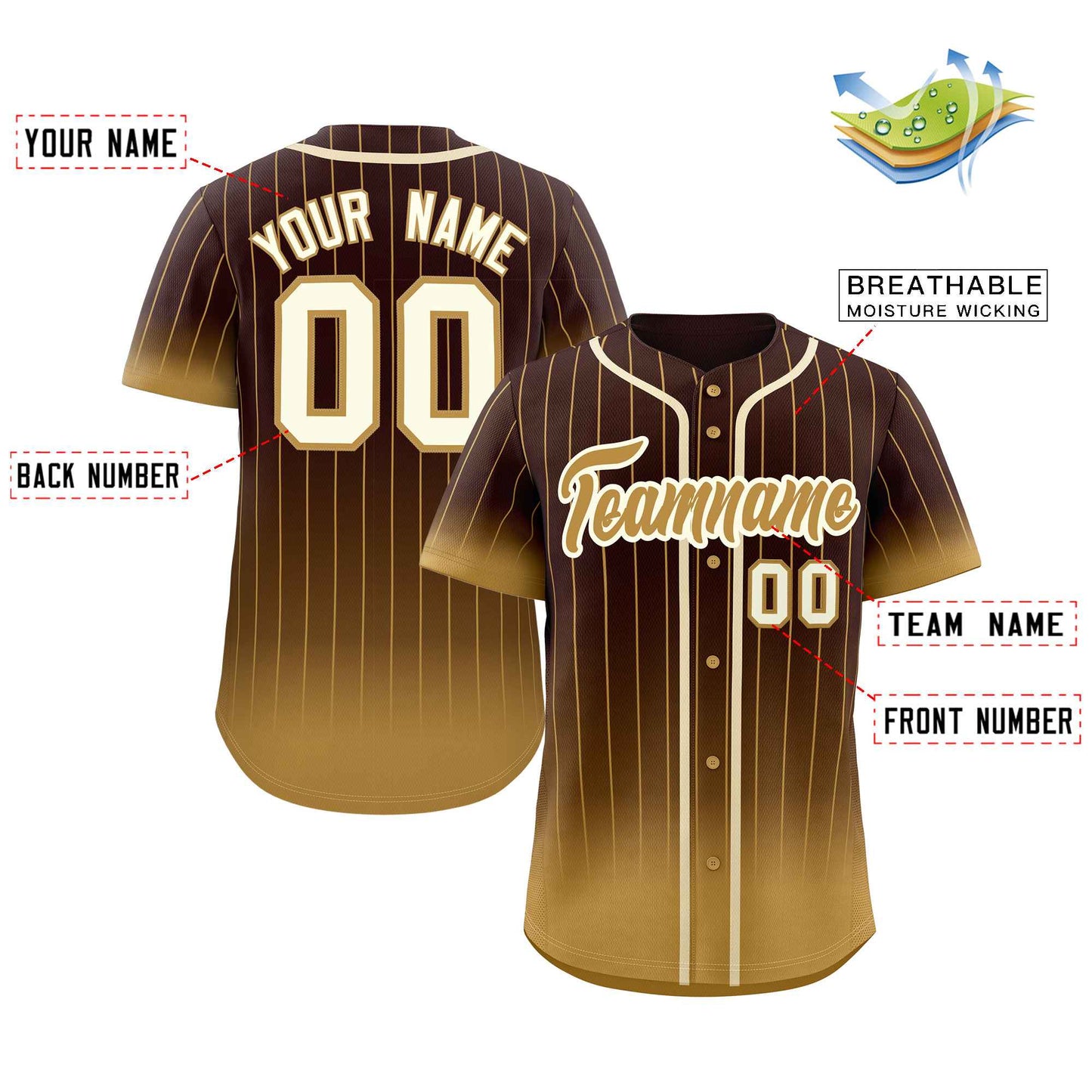 Custom Brown Old Gold-Cream Gradient Stripe Fashion Authentic Baseball Jersey