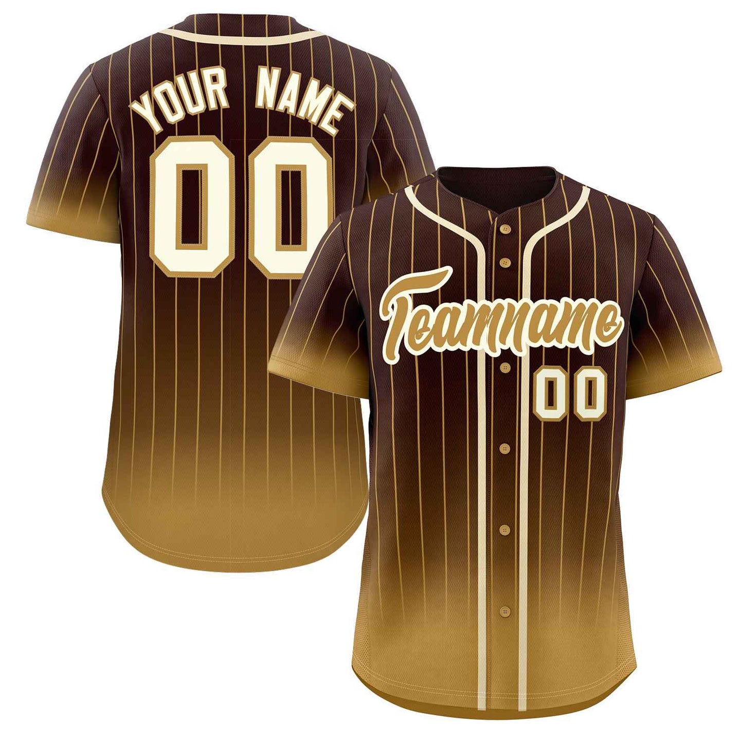 Custom Brown Old Gold-Cream Gradient Stripe Fashion Authentic Baseball Jersey