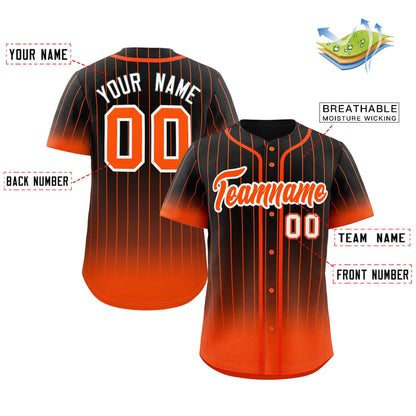 Custom Black Orange-White Gradient Stripe Fashion Authentic Baseball Jersey