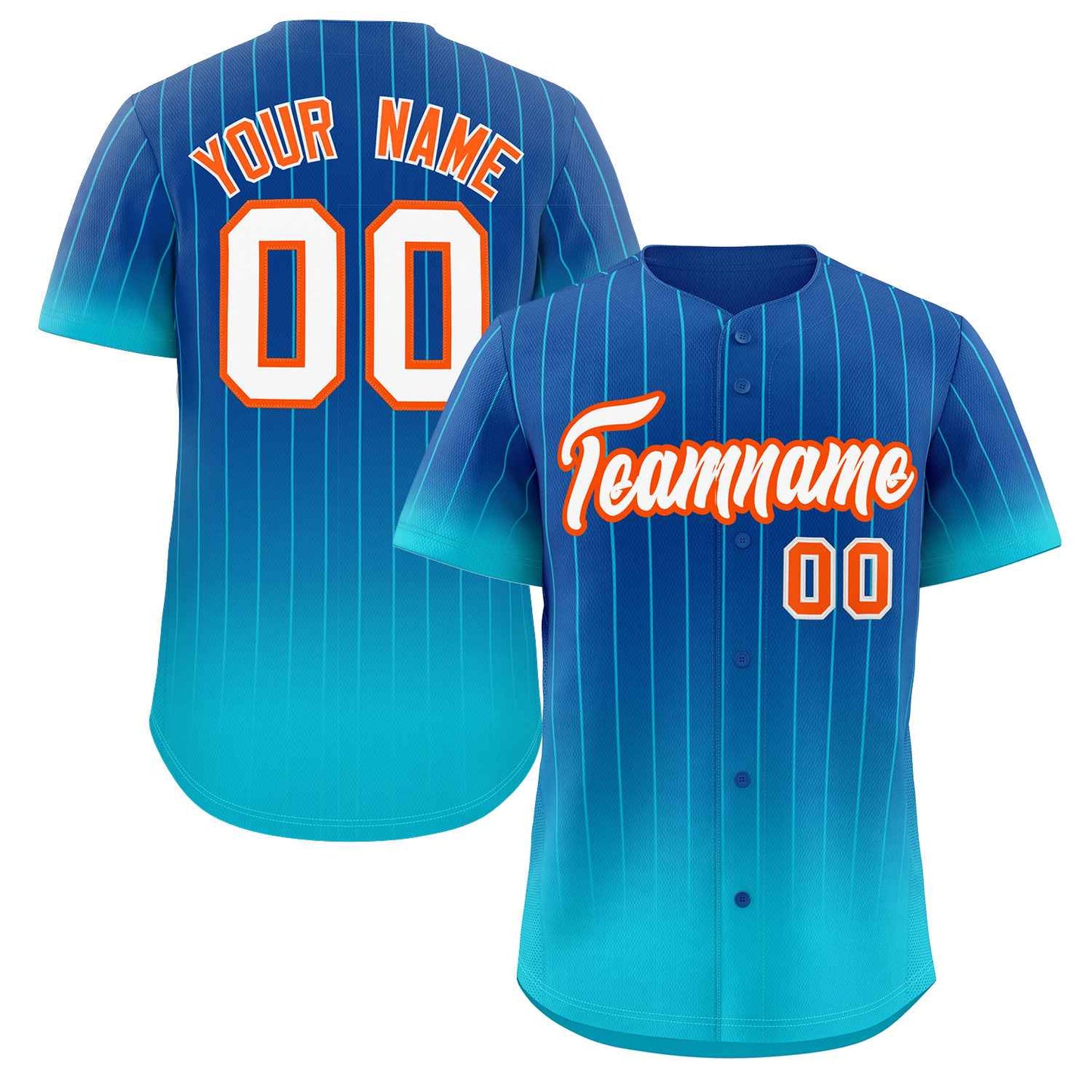 Custom Royal Sky Blue-Orange Gradient Stripe Fashion Authentic Baseball Jersey