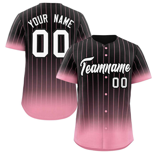 Custom Black Pink-White Gradient Stripe Fashion Authentic Baseball Jersey