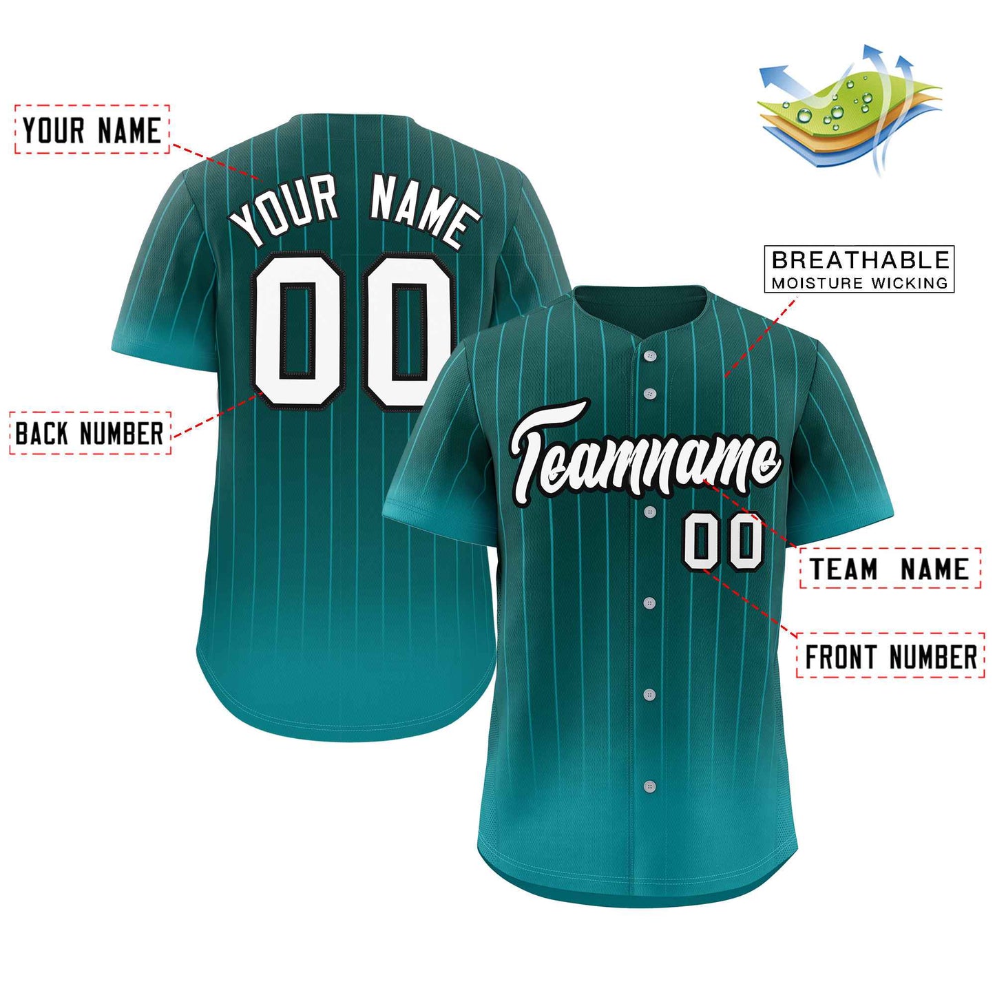 Custom Aqua white-Black Gradient Stripe Fashion Authentic Baseball Jersey