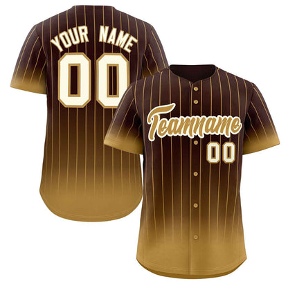 Custom Brown Old Gold-Cream Gradient Stripe Fashion Authentic Baseball Jersey