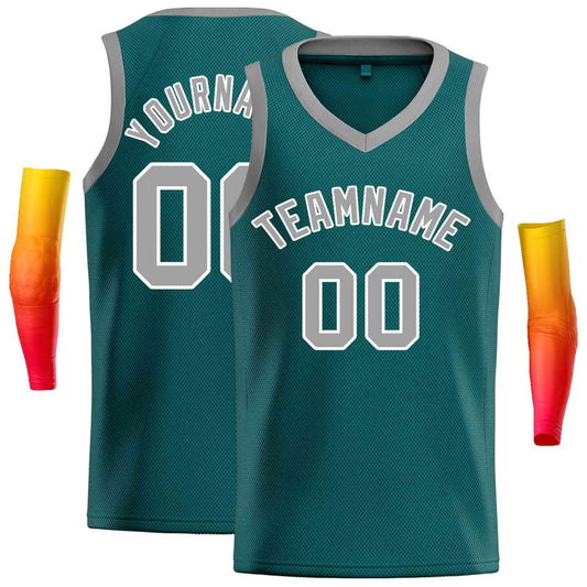 Custom Aqua Gray-White Classic Tops Men Casual Basketball Jersey