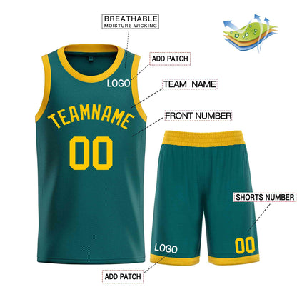 Custom Aqua YellowBull Classic Sets Curved Basketball Jersey