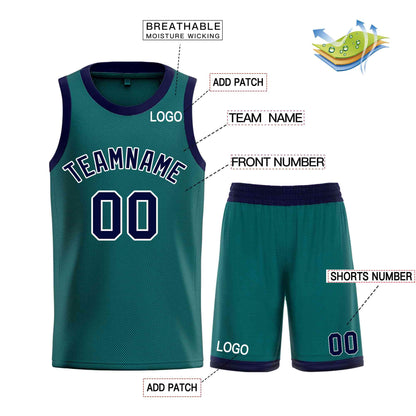 Custom Aqua Navy-White Bull Classic Sets Curved Basketball Jersey