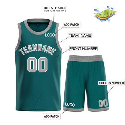 Custom Aqua Gray-White Bull Classic Sets Curved Basketball Jersey