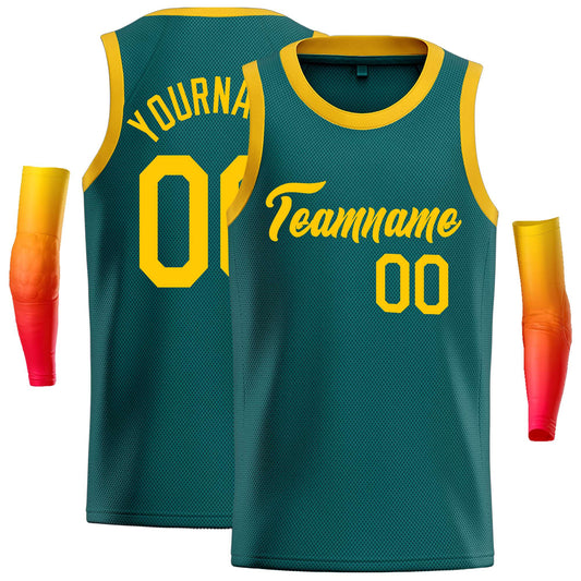 Custom Aqua Yellow Classic Tops Casual Basketball Jersey