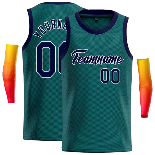 Custom Aqua Navy-White Classic Tops Casual Basketball Jersey