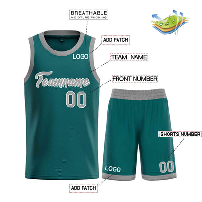 Custom Aqua Gray-White Heal Sports Uniform Classic Sets Basketball Jersey