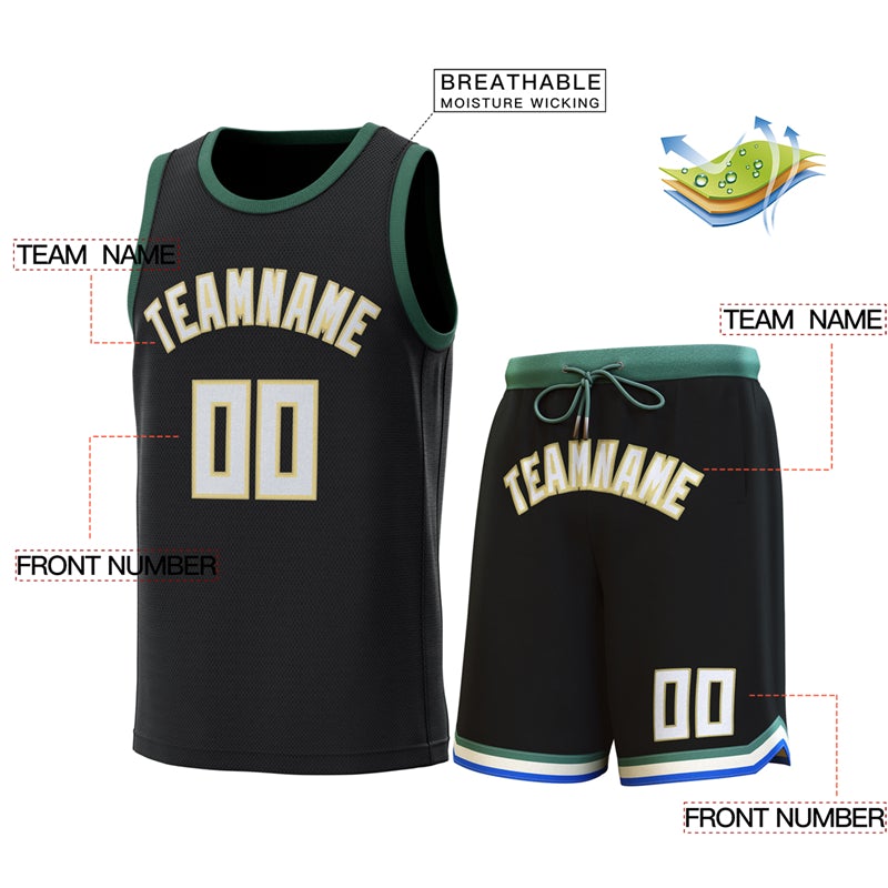 Custom Black Green Classic Sets Basketball Jersey