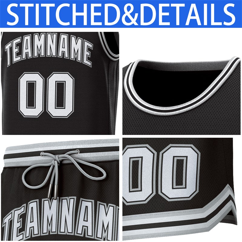 Custom Black Gray-Black Classic Sets Basketball Jersey