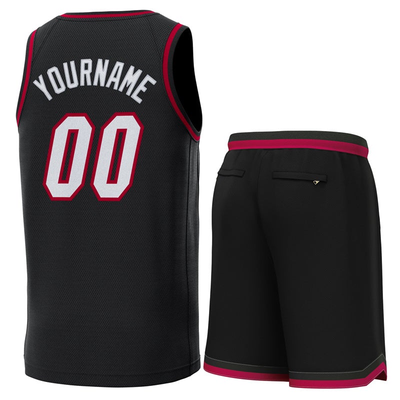 Custom Black Black-Crimson Classic Sets Basketball Jersey