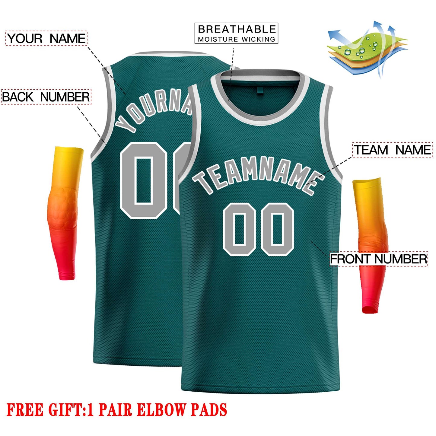 Custom Aqua Gray-White Classic Tops Casual Basketball Jersey