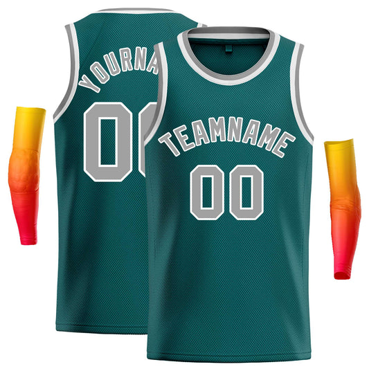 Custom Aqua Gray-White Classic Tops Casual Basketball Jersey